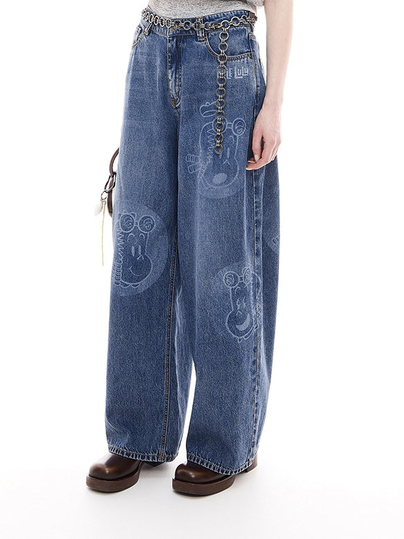 Printed Denim Pants