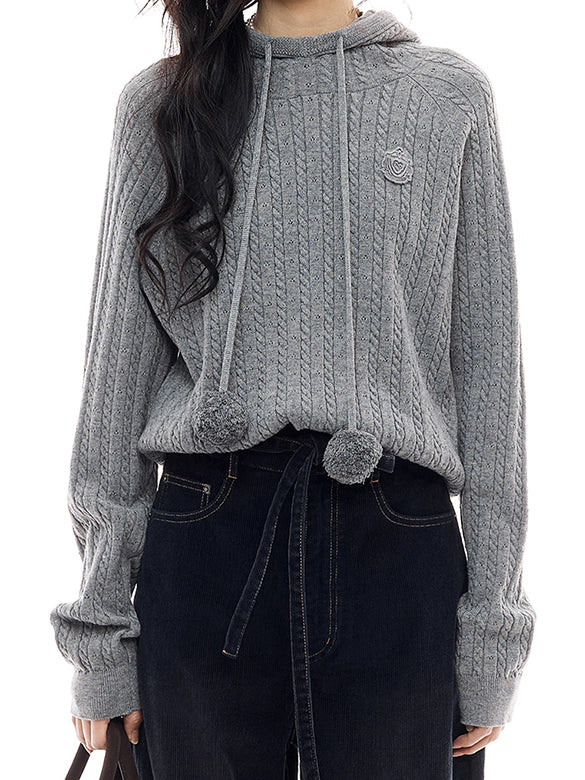 Pompon Code Knit Hoodie