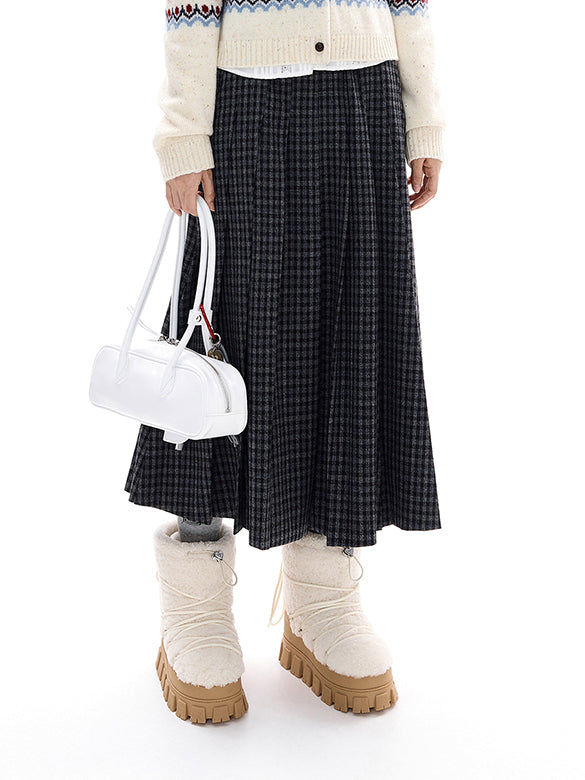 Plaid Pleats Belted Skirt