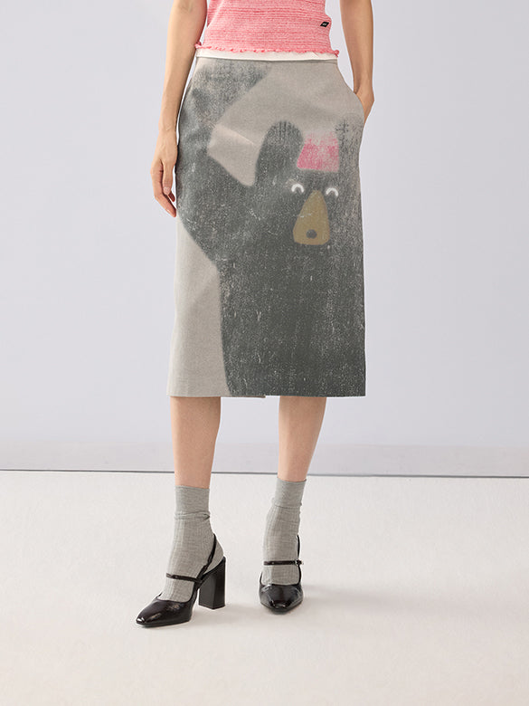 Euan Roberts Collaboration Printed Tight Denim Skirt