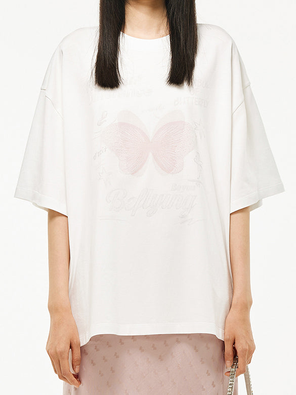 Butterfly Printed & Beads T-shirt