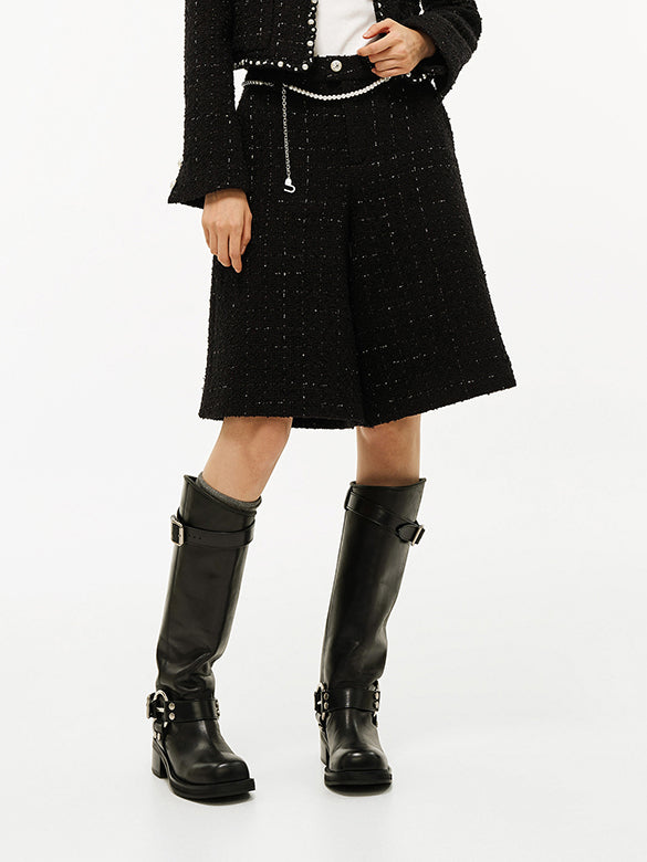 Pearl Belted Tweed Pants