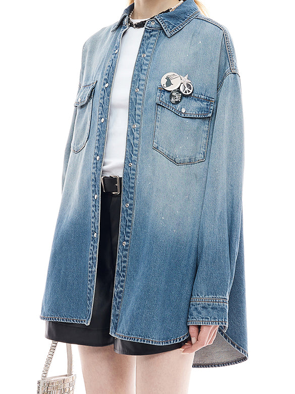 Gradation Color Badge Denim Shirt