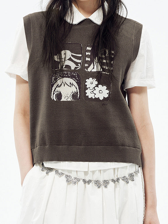 Printed Sleeveless Knit Top