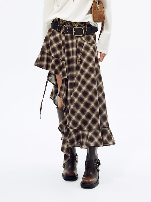 Plaid Asymmetry Skirt