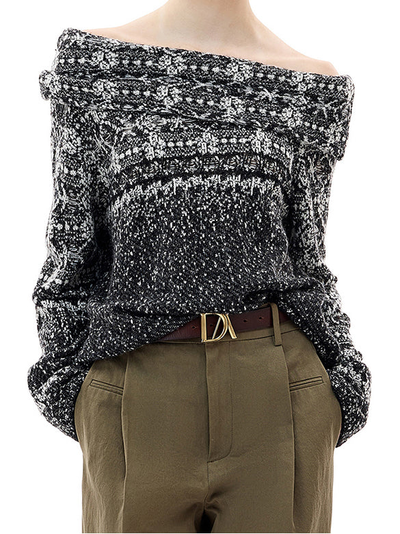 Off-shoulder Geometric Pattern Knit