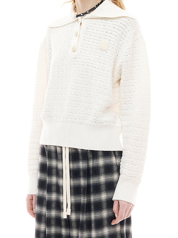 Rib-collar Polo Knit Top
