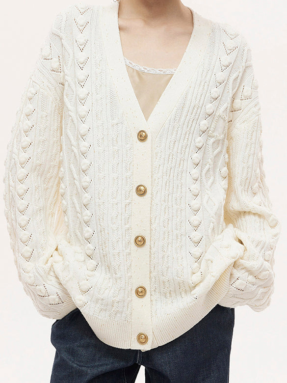 Beads Cable Knitting Cardigan