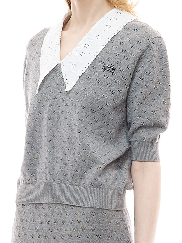 Lace Collar Knit Top