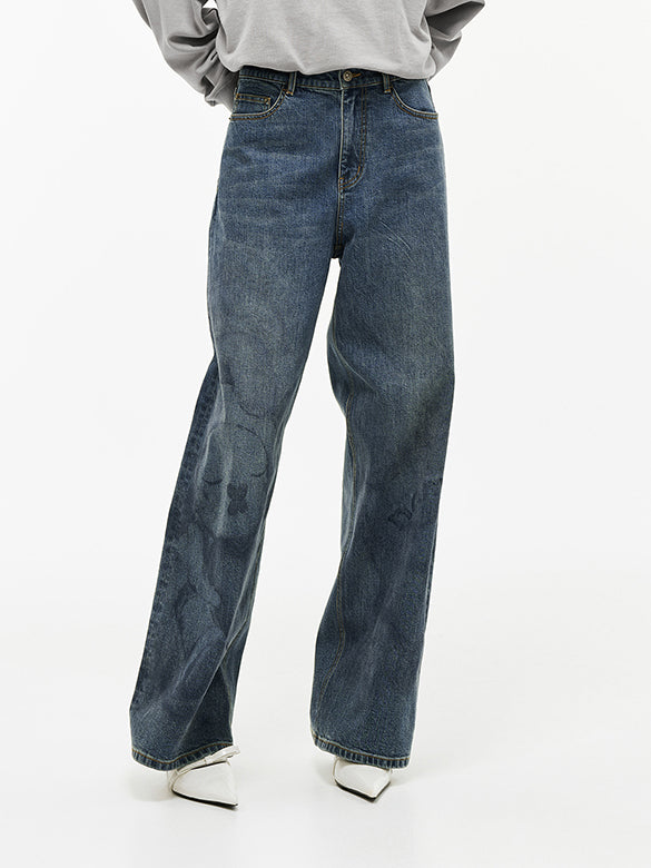 Printed Denim Pants