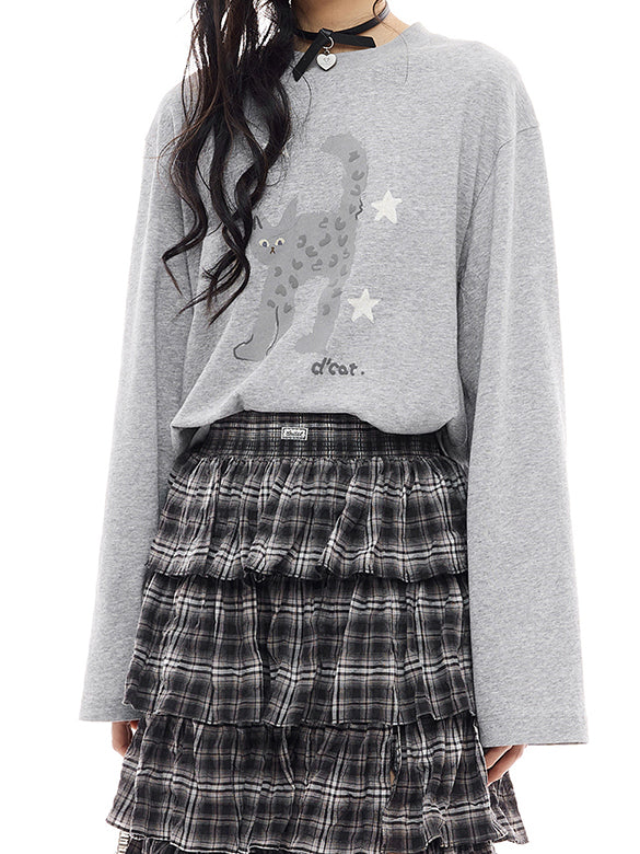 Cat Printed Long Sleeves T-shirt