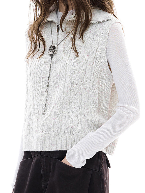 Thin Cable Zipper Sleeveless Knit