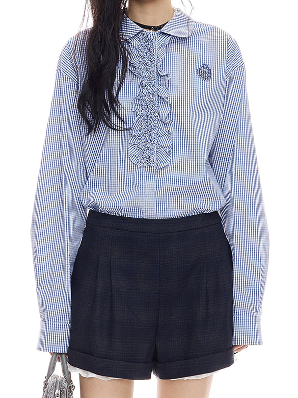 Plaid frill Blouse
