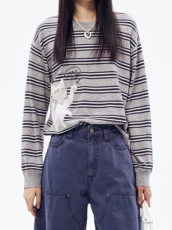 Cat Design Stripe Knit