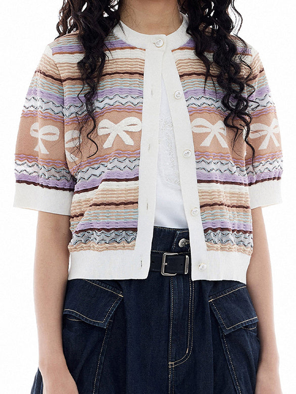 Retro Ribbon Stripe Knit Cardigan