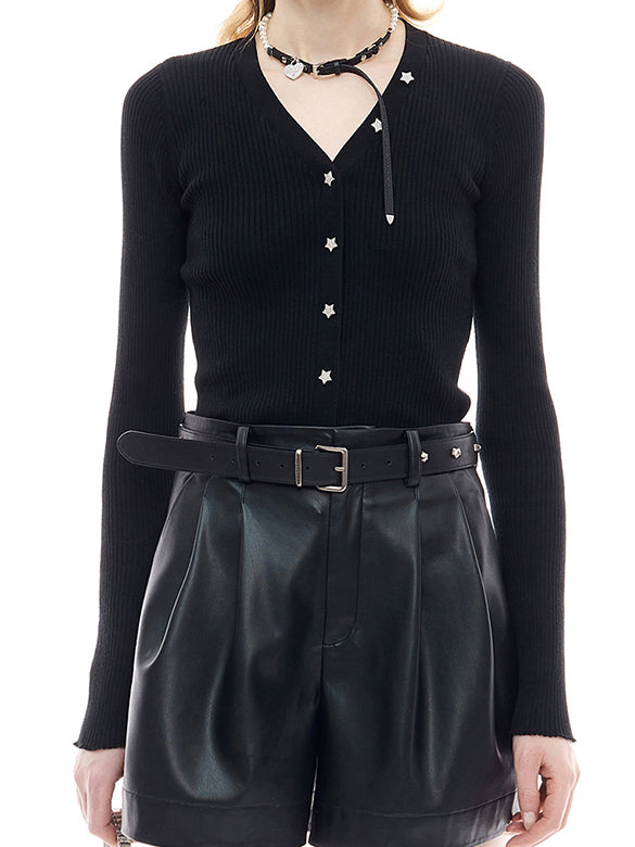 Star Button Rib Knit Cardigan