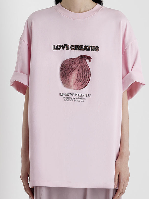 Embroidery Mix Fabric T-shirt