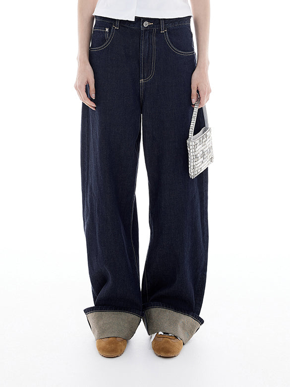 Roll-up Rigid Denim Pants