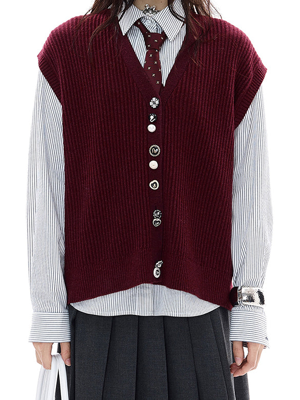 Various Button Knit Vest