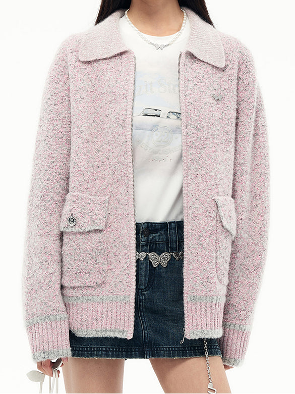 Rib-collar Zipper Knit
