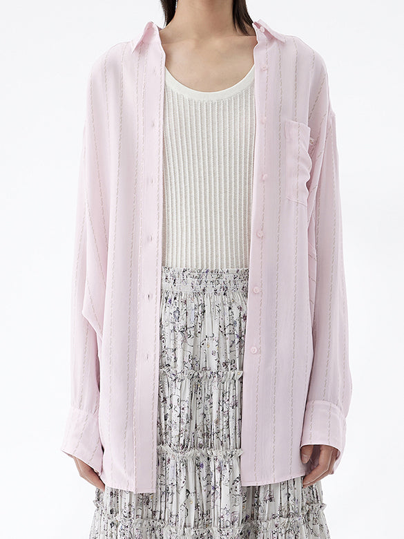 Letter Embroidery Stripe Shirt