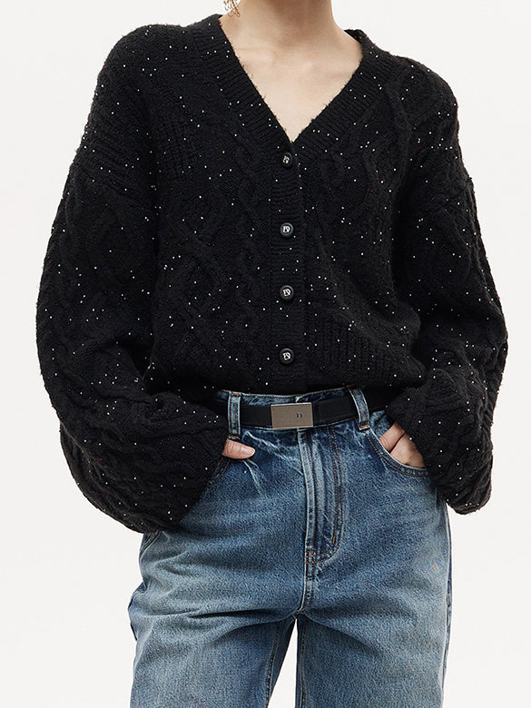 Loose Sleeves Beads Knit Cardigan