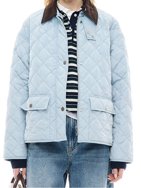 Corduroy-Collar Quilting Jacket