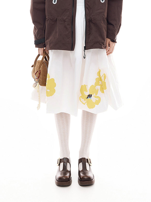 Flower Printed Taffeta Skirt
