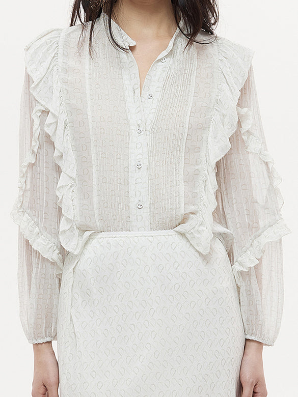 Monogram Pattern Frill Blouse