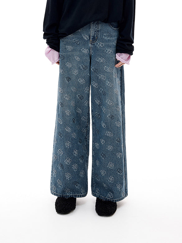 Monogram Design Denim Pants
