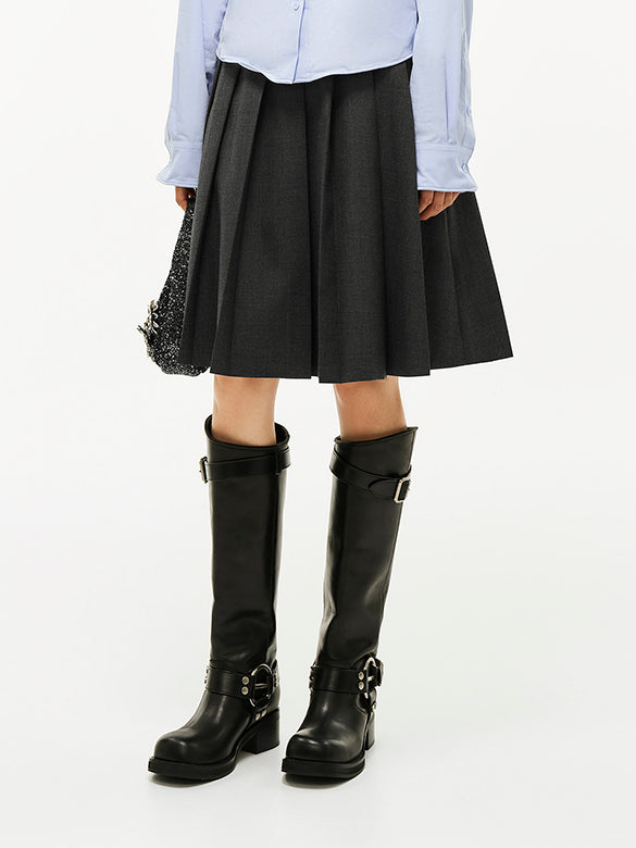 Layered Belted Pleats Skirt