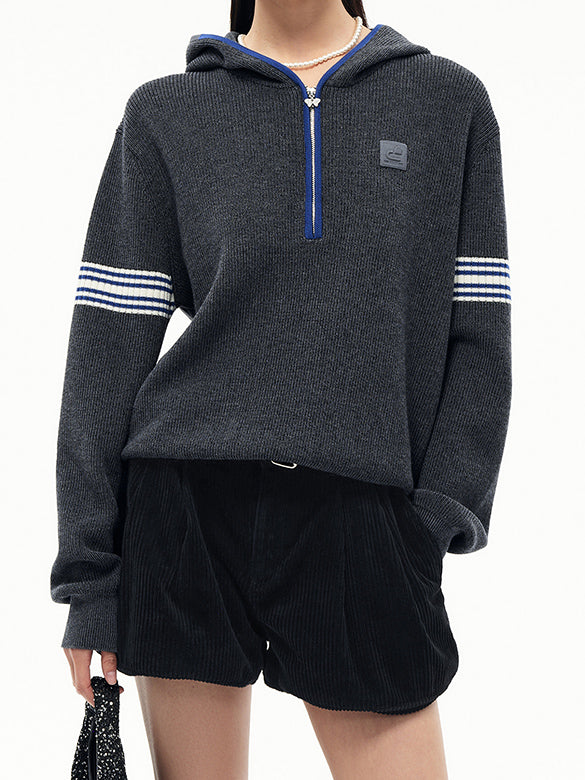 Bi-color Line Hoodie Knit