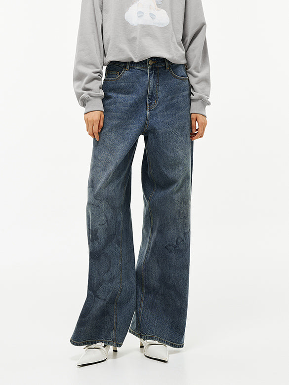 Printed Denim Pants