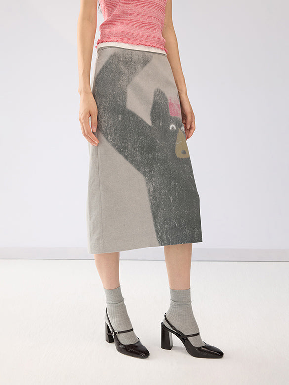 Euan Roberts Collaboration Printed Tight Denim Skirt