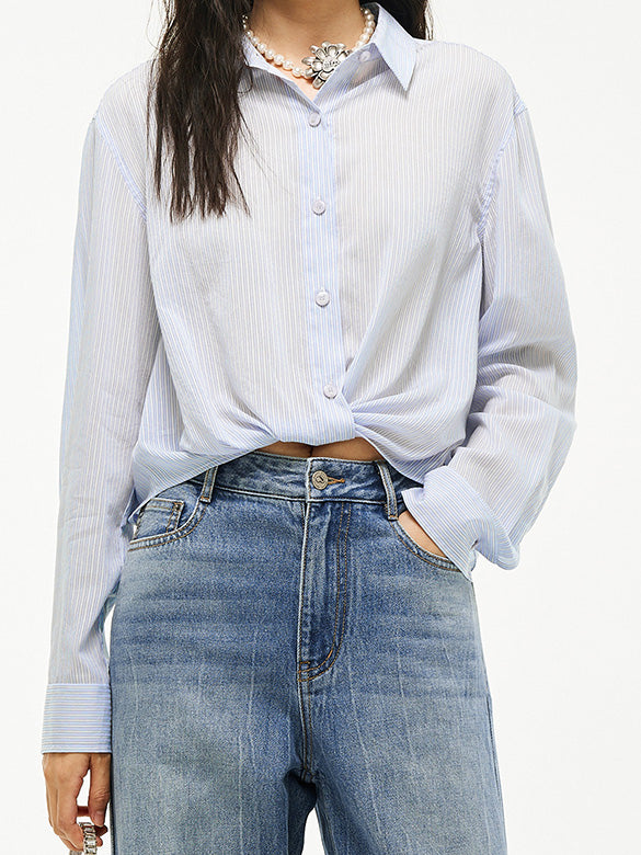 Waist Aperture Drape Stripe Shirt