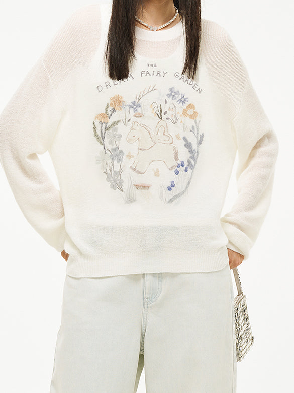 Unicorn Embroidery & Sequins Knit Top