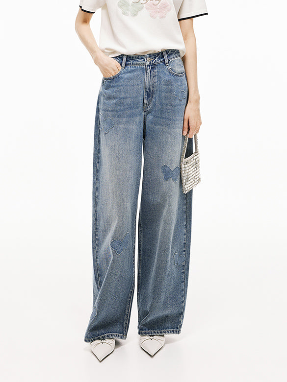 Butterfly Patch Denim Pants