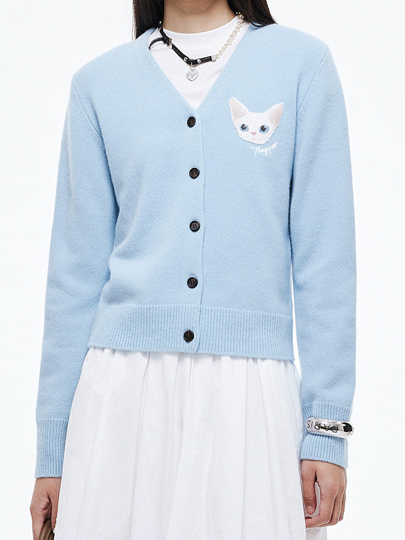 Cat Embroidery Knit Cardigan