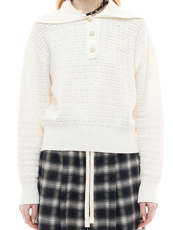 Rib-collar Polo Knit Top