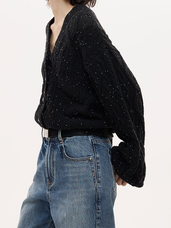 Loose Sleeves Beads Knit Cardigan