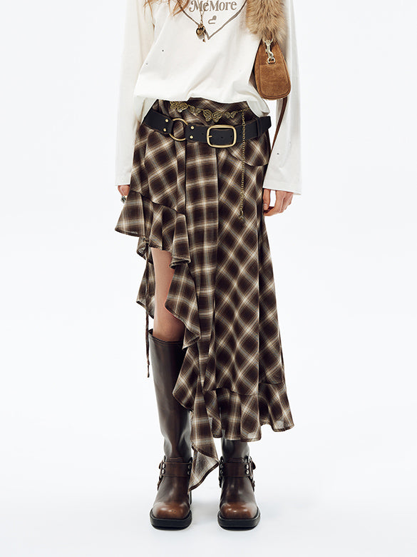 Plaid Asymmetry Skirt