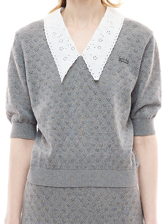 Lace Collar Knit Top