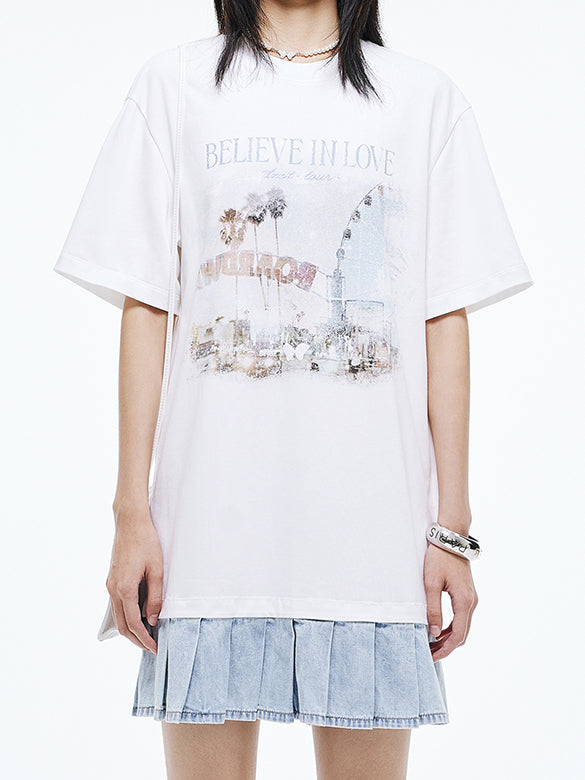 Denim Hem Combination T-shirt Dress