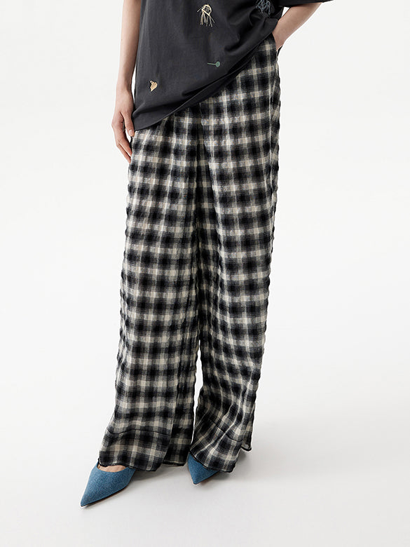 Plaid Wrinkle Easy Pants