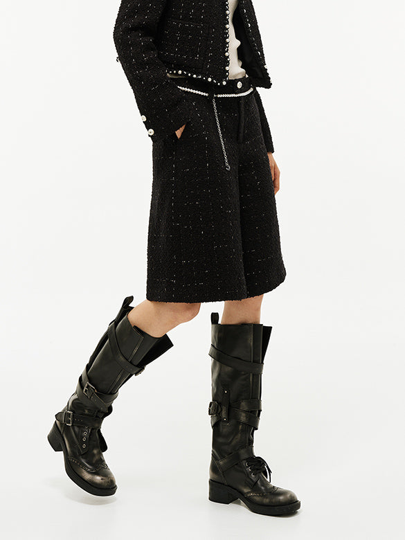 Pearl Belted Tweed Pants