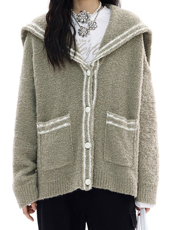 Loop-yarn Sailor Collar Line Knit