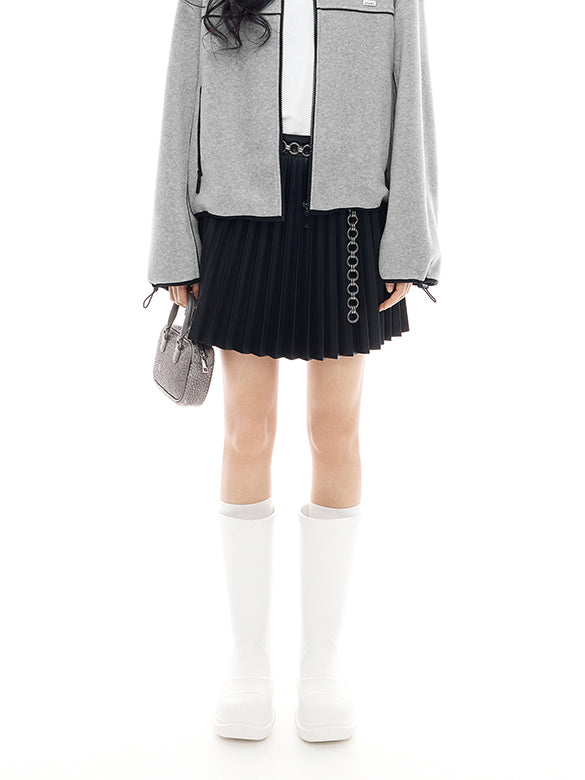 Fake Leather Pleats Skirt