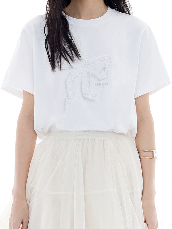 Sequins & Beads & Tulle Ribbon T-shirt
