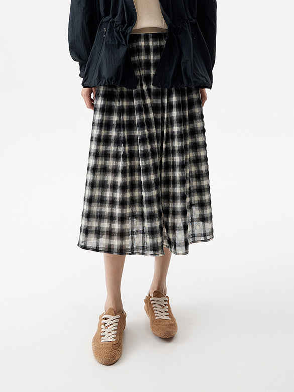 Plaid Wrinkle Easy Skirt