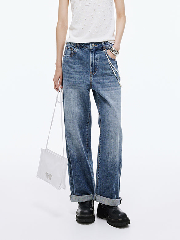 Pearl Wallet-chain Denim Pants